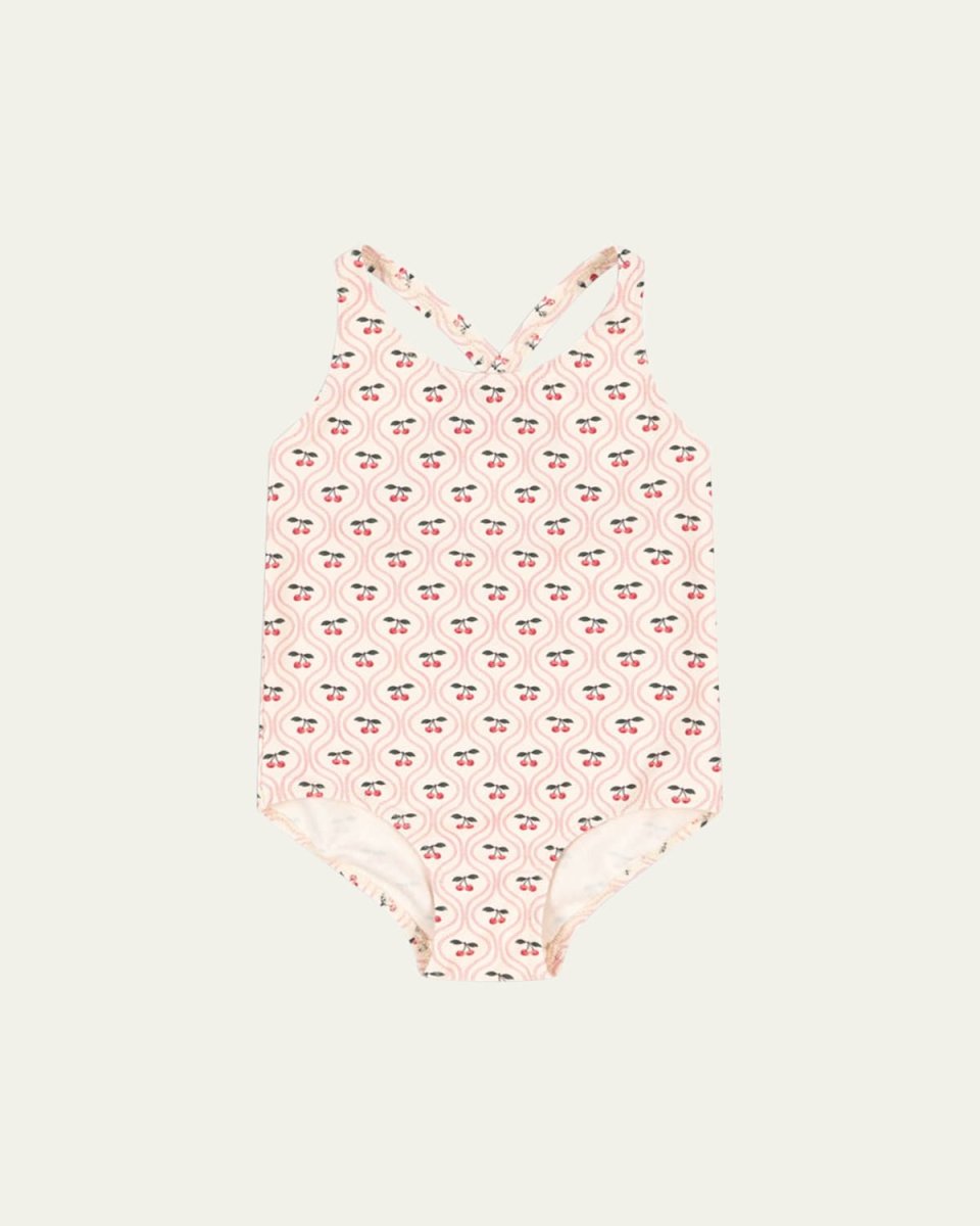 Girl's Merle Cherry-Print One-Piece Swimsuit, Size 9M-10